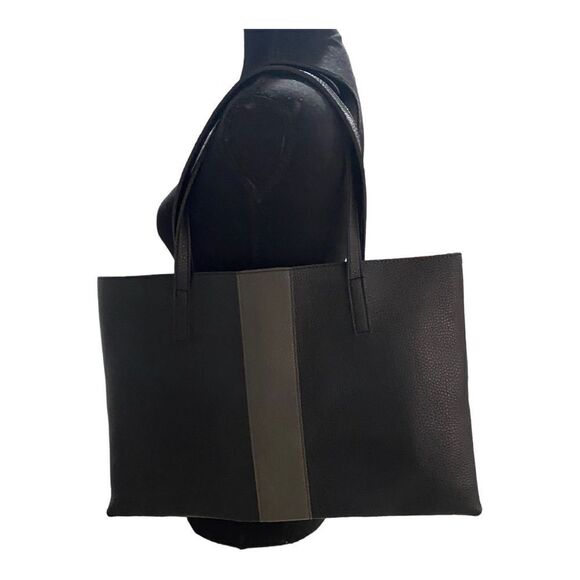Vince Camuto Faux Leather Pebbled Black Tote with Gray Stripe - Picture 5 of 5